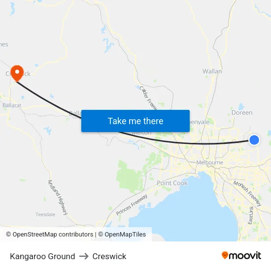 Kangaroo Ground to Creswick map