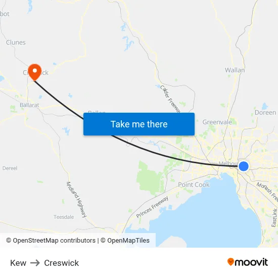 Kew to Creswick map