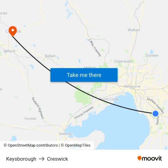 Keysborough to Creswick map