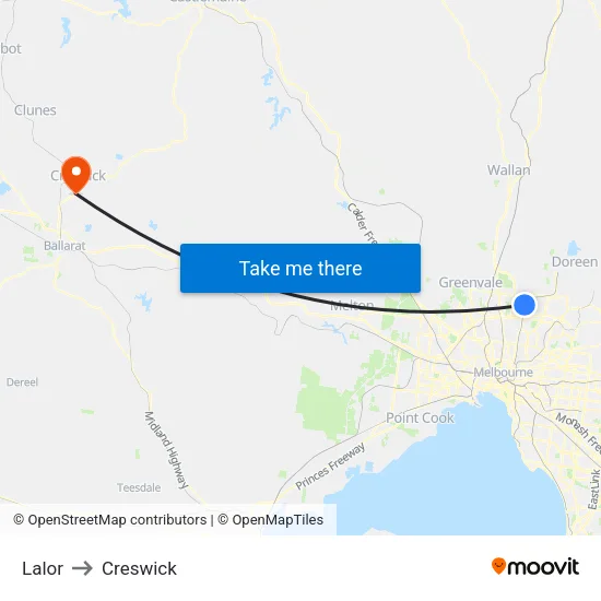 Lalor to Creswick map