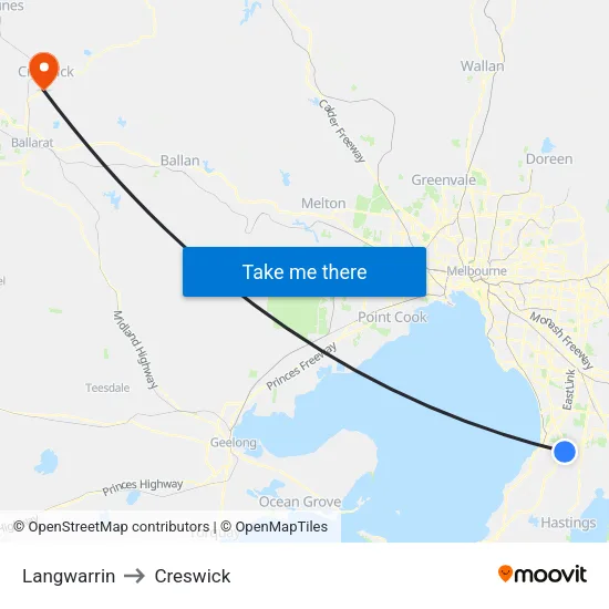Langwarrin to Creswick map