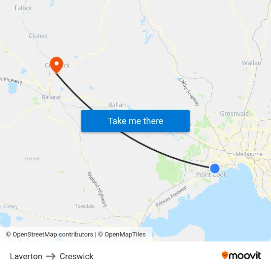 Laverton to Creswick map