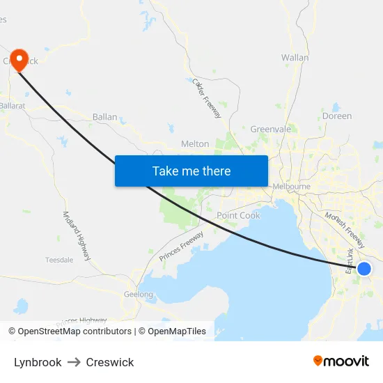 Lynbrook to Creswick map