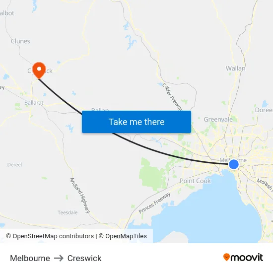 Melbourne to Creswick map