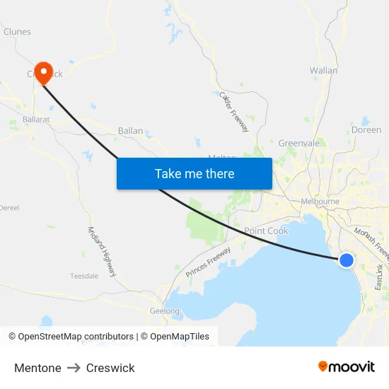 Mentone to Creswick map