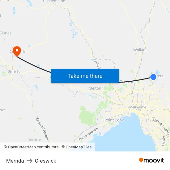 Mernda to Creswick map
