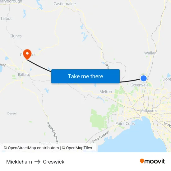 Mickleham to Creswick map