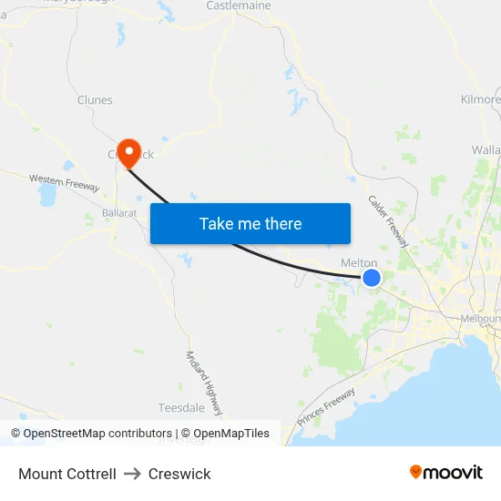 Mount Cottrell to Creswick map