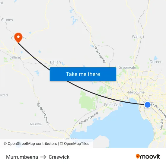 Murrumbeena to Creswick map