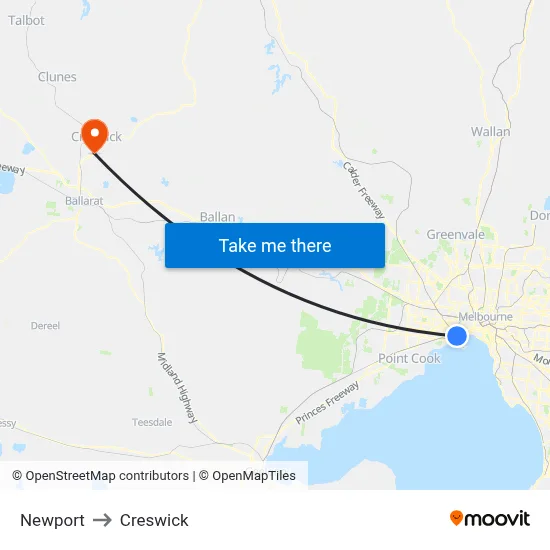 Newport to Creswick map
