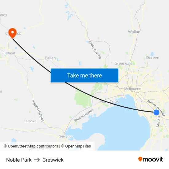Noble Park to Creswick map