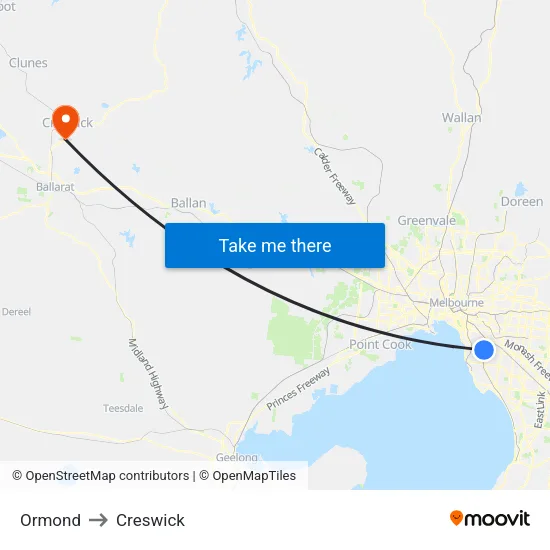 Ormond to Creswick map