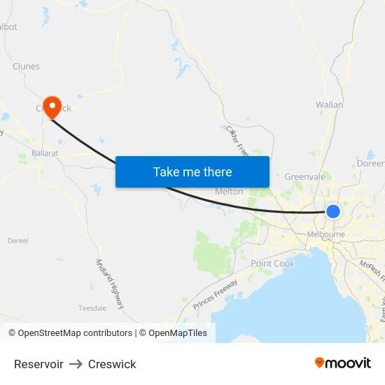 Reservoir to Creswick map