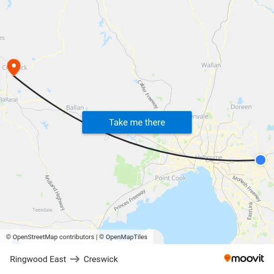 Ringwood East to Creswick map