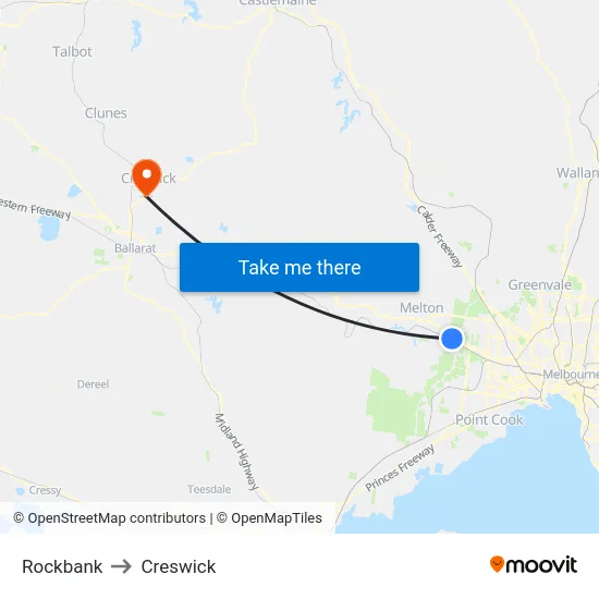 Rockbank to Creswick map