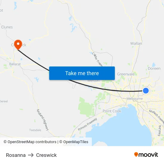 Rosanna to Creswick map
