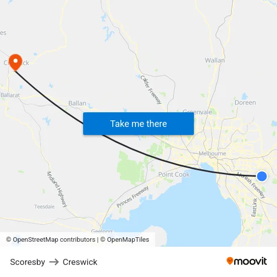 Scoresby to Creswick map