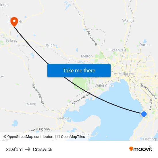 Seaford to Creswick map