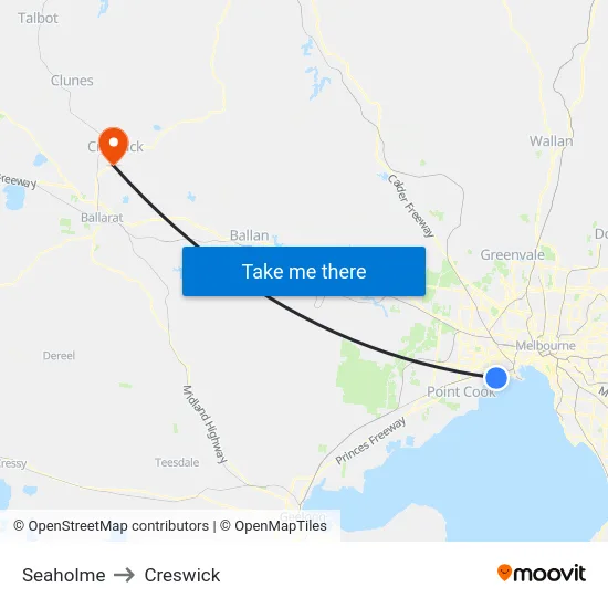 Seaholme to Creswick map
