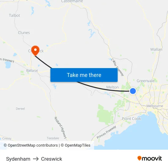 Sydenham to Creswick map