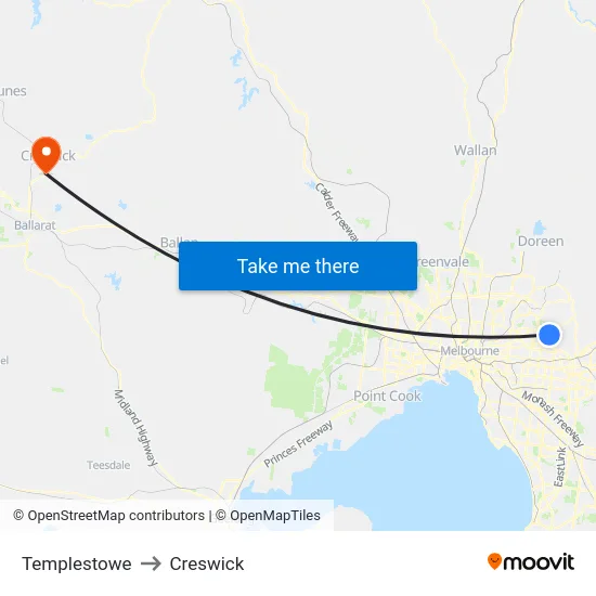 Templestowe to Creswick map