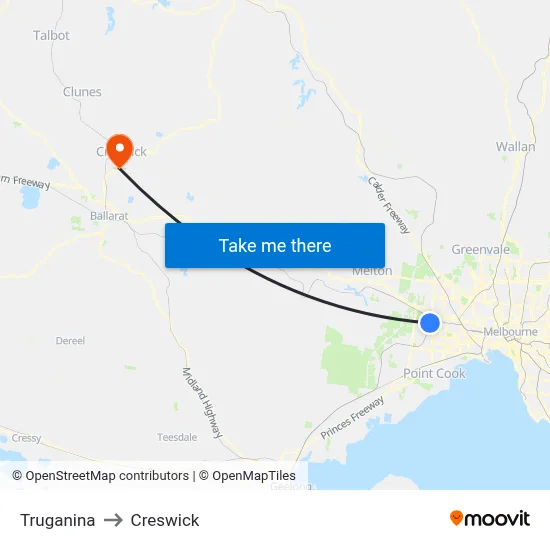 Truganina to Creswick map