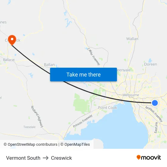 Vermont South to Creswick map