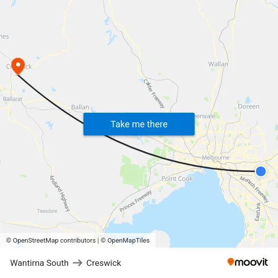Wantirna South to Creswick map