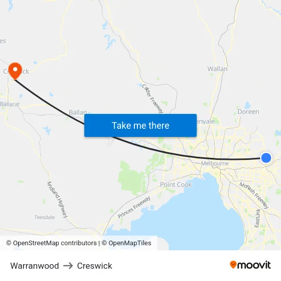 Warranwood to Creswick map