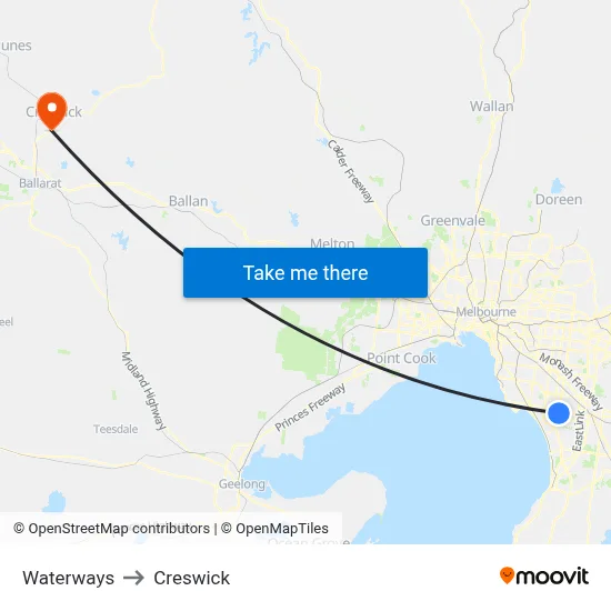 Waterways to Creswick map