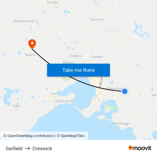 Garfield to Creswick map