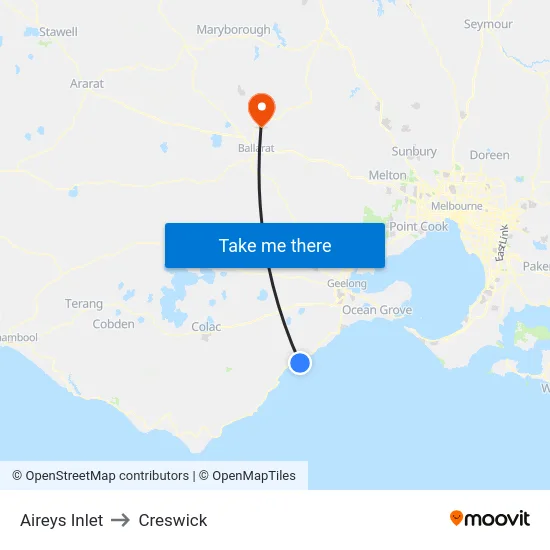 Aireys Inlet to Creswick map