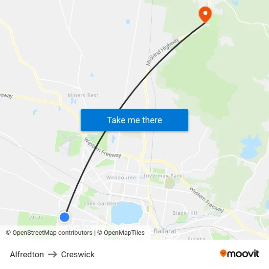 Alfredton to Creswick map