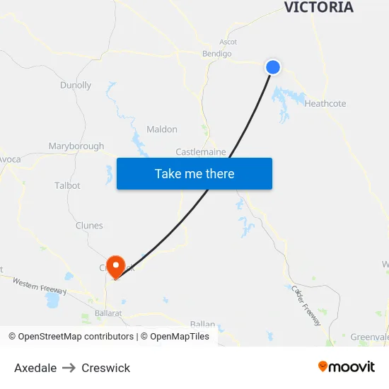 Axedale to Creswick map