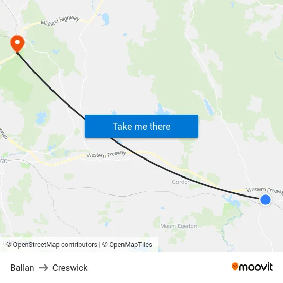 Ballan to Creswick map