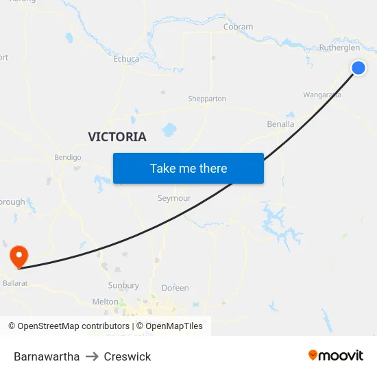 Barnawartha to Creswick map