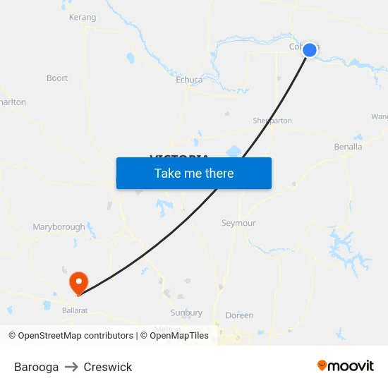 Barooga to Creswick map