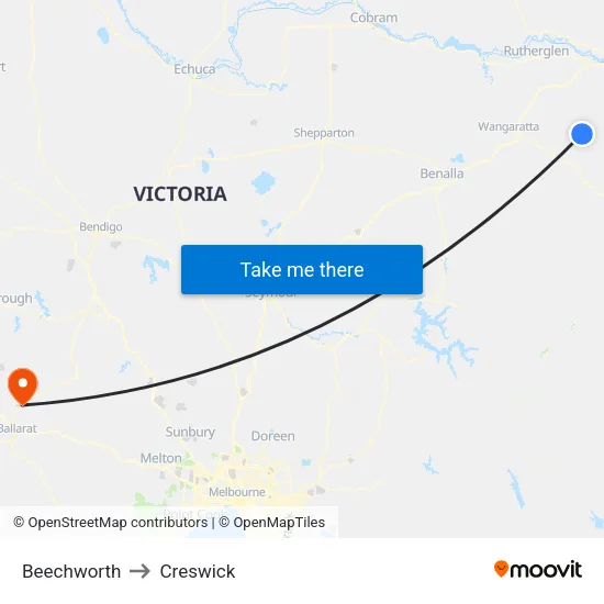 Beechworth to Creswick map