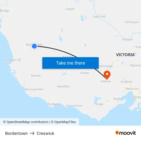 Bordertown to Creswick map