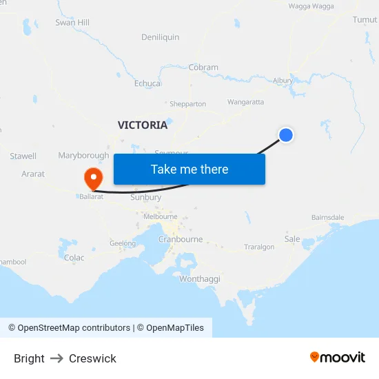 Bright to Creswick map