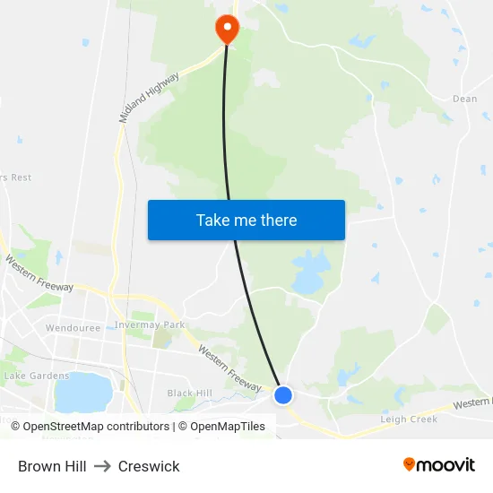 Brown Hill to Creswick map