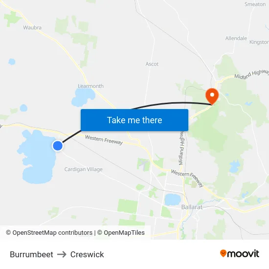 Burrumbeet to Creswick map