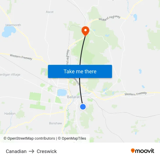 Canadian to Creswick map