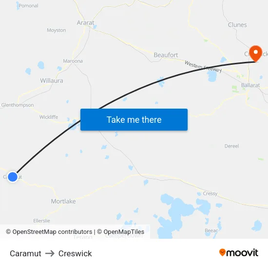 Caramut to Creswick map