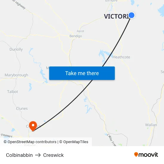 Colbinabbin to Creswick map