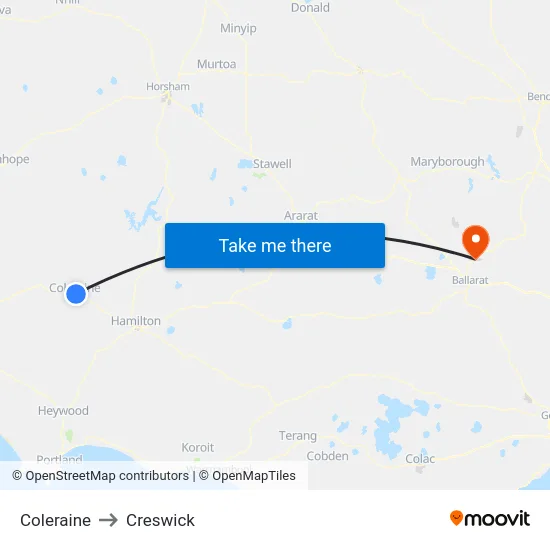 Coleraine to Creswick map