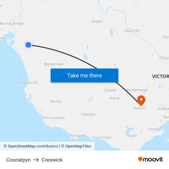 Coonalpyn to Creswick map