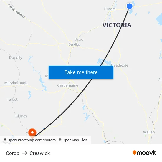 Corop to Creswick map
