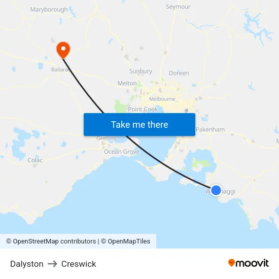 Dalyston to Creswick map