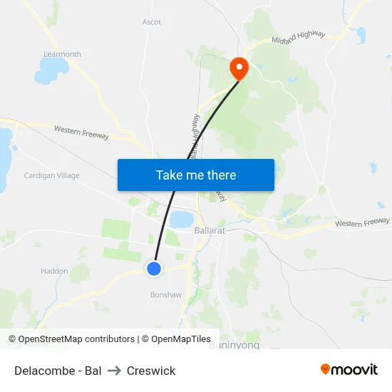 Delacombe - Bal to Creswick map